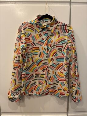 Agnès B. French Designer Lightweight Multicolor Cotton Button-up
